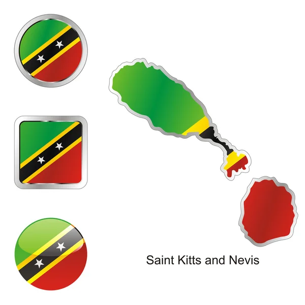 Saint kitts and nevis in map and button — Stock Vector