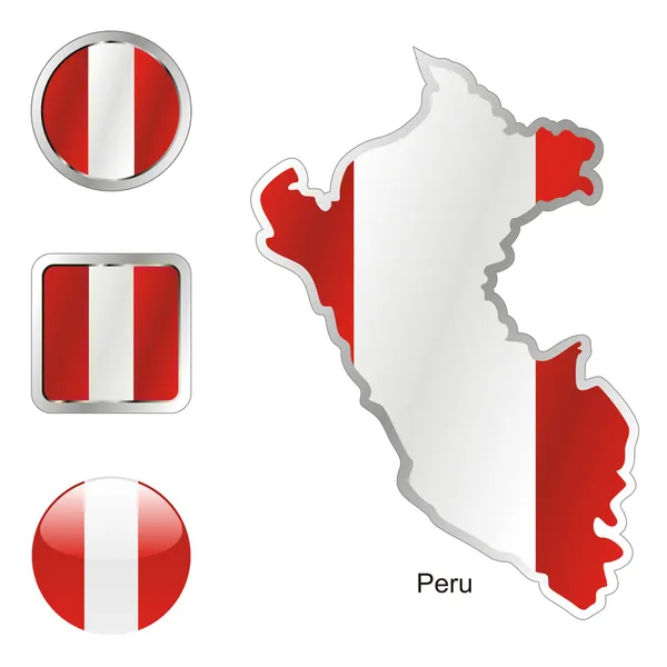 秘鲁地图和 web 按钮形状中 — 图库矢量图片