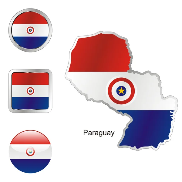Paraguai no mapa e web botões formas —  Vetores de Stock