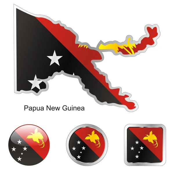 巴布亚新几内亚在地图和 web 按钮 — 图库矢量图片