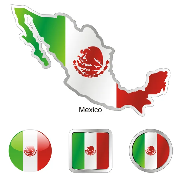 墨西哥在地图和 web 按钮形状 — 图库矢量图片