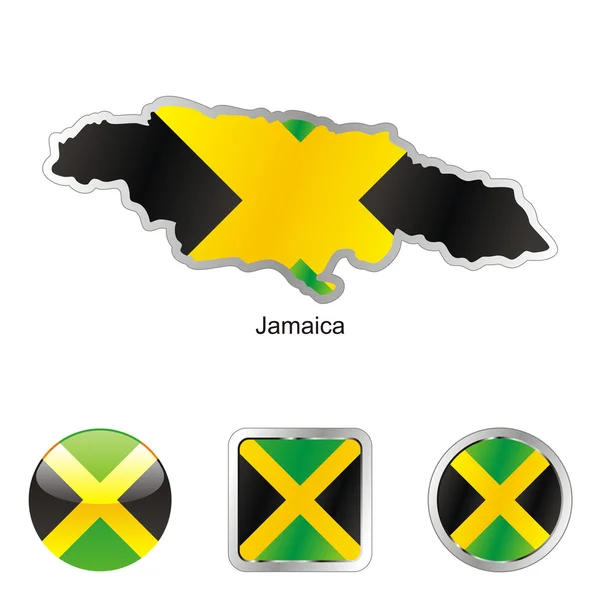 Τζαμάικα σε σχήματα κουμπιά χάρτη και web — Διανυσματικό Αρχείο