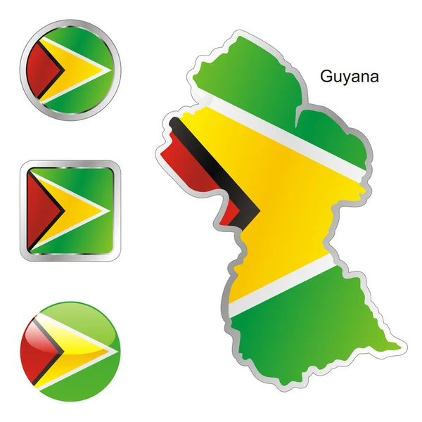 Guyana in map and web buttons shapes — Stock Vector
