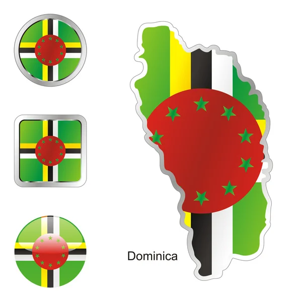 Dominica en formas de botones de mapa y web — Vector de stock