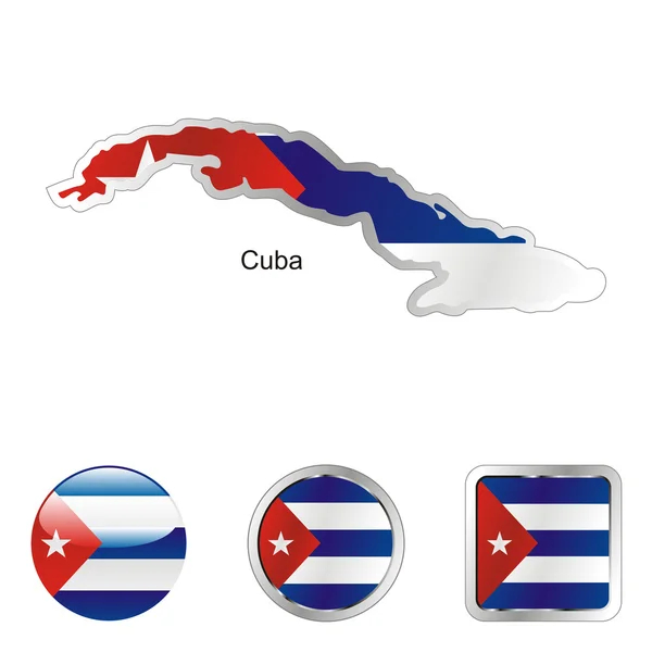 Kuba v mapě a webové obrazce tlačítka — Stockový vektor