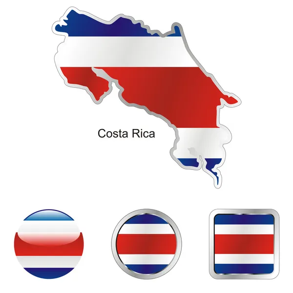 Costa Rica no mapa e web botões formas — Vetor de Stock