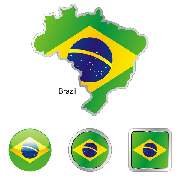 巴西在地图和 web 按钮形状 — 图库矢量图片