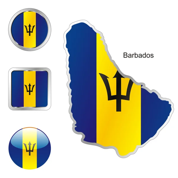 Barbados in map and web buttons shapes — Stock Vector