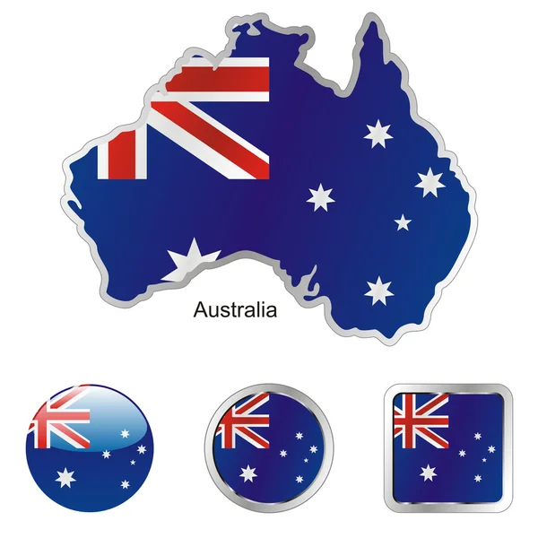 Australia în forme de hartă și butoane web — Vector de stoc