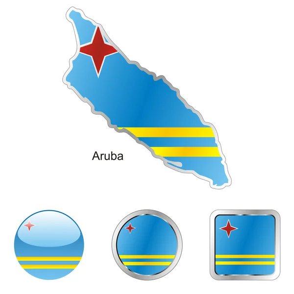 Aruba in kaart en web knoppen vormen — Stockvector