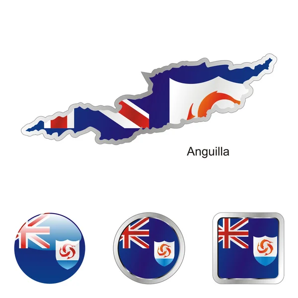 Anguilla i karta och web knappar former — Stock vektor
