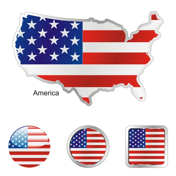 America in map and web buttons shapes — Stock Vector