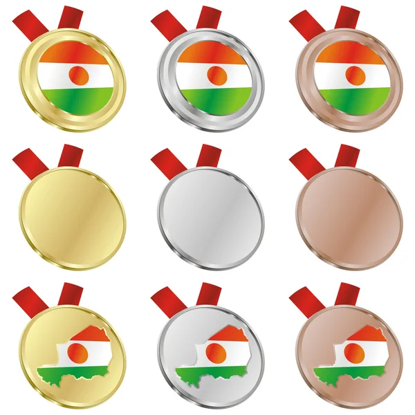 Niger vector flag in medal shapes — Stock Vector