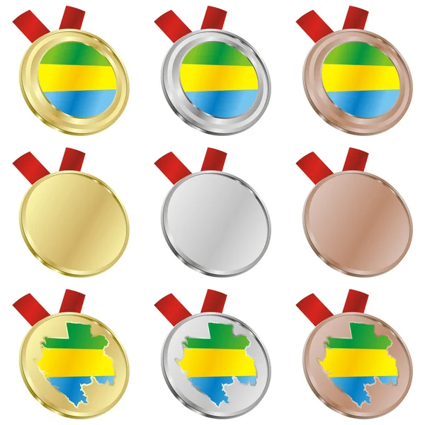 Gabon vector flag in medal shapes — Stock Vector