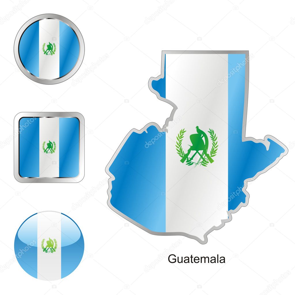 Guatemala in map and web buttons shapes
