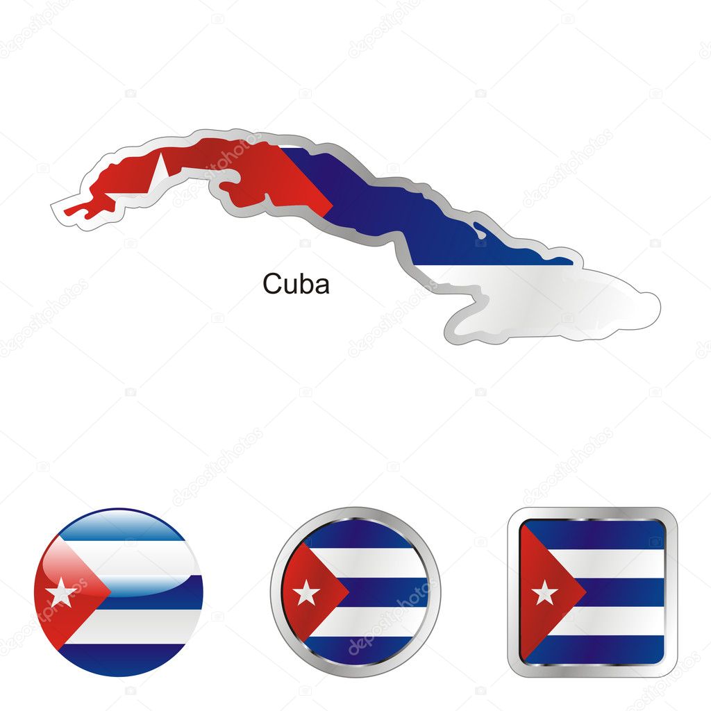 Cuba in map and web buttons shapes