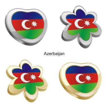 Azerbaycan bayrağı kalp ve çiçek şekil