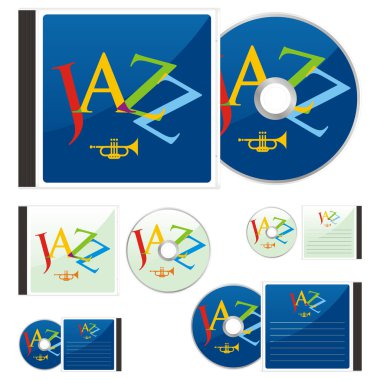 Colored CDs and cases with jazz layout clipart