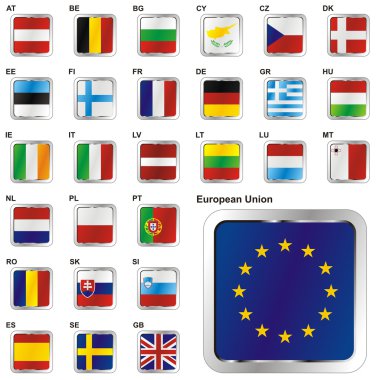 Flags of EU in web button shape clipart