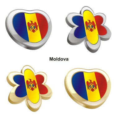 Moldova flag in heart and flower shape clipart