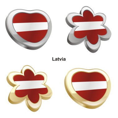 Letonya bayrağı kalp ve çiçek şekil