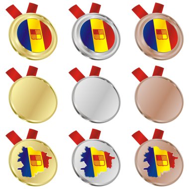 Andorra vektör bayrağına madalya şekilleri