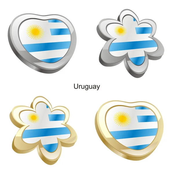 乌拉圭国旗在心脏和花的形状 — 图库矢量图片