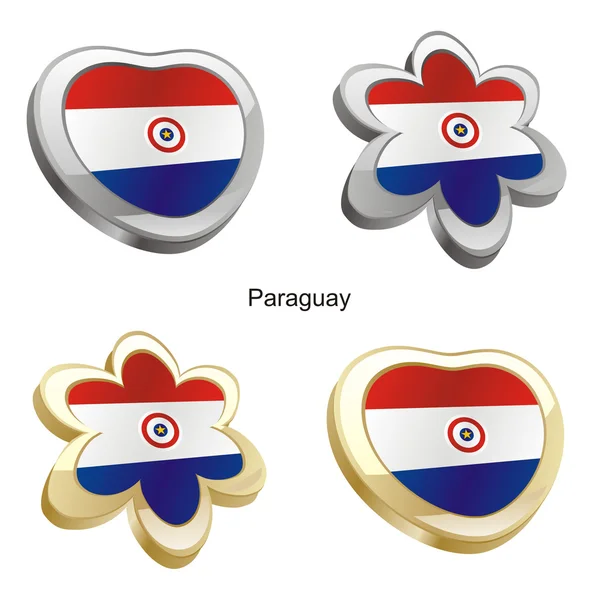 巴拉圭国旗在心脏和花的形状 — 图库矢量图片