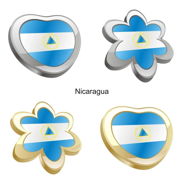 尼加拉瓜旗子在心脏和花的形状 — 图库矢量图片