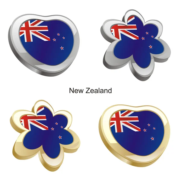 新西兰国旗在心脏和花 — 图库矢量图片