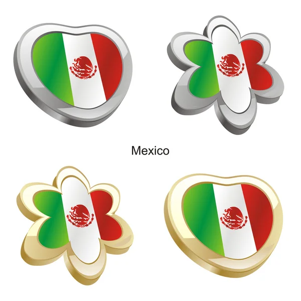 Mexico flag in heart and flower shape — Stock Vector
