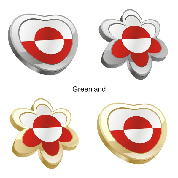Bandiera della Groenlandia a forma di cuore e fiore — Vettoriale Stock