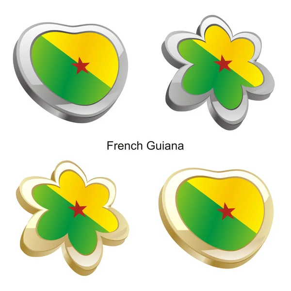 法属圭亚那国旗在心脏和花 — 图库矢量图片