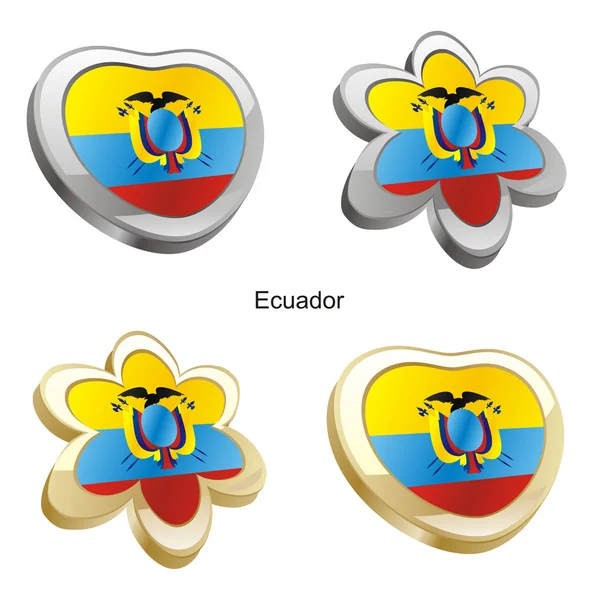 Ecuador zászló, szív- és virág alakú — Stock Vector