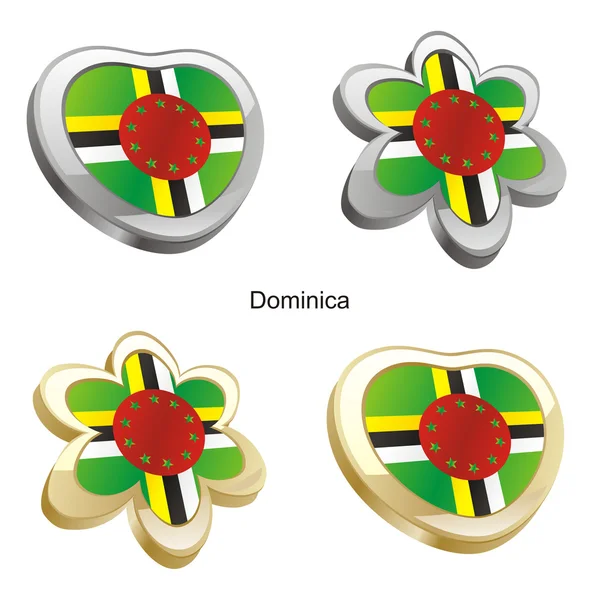 Dominica bandiera a forma di cuore e fiore — Vettoriale Stock