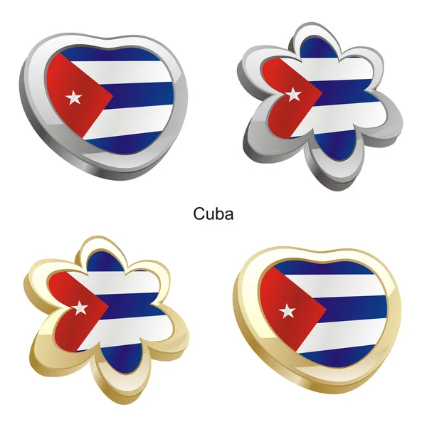 Bandeira de Cuba em forma de coração e flor —  Vetores de Stock
