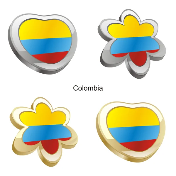 哥伦比亚国旗在心脏和花的形状 — 图库矢量图片