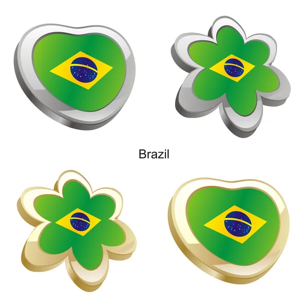 Флаг Бразилии в форме сердца и цветов — стоковый вектор