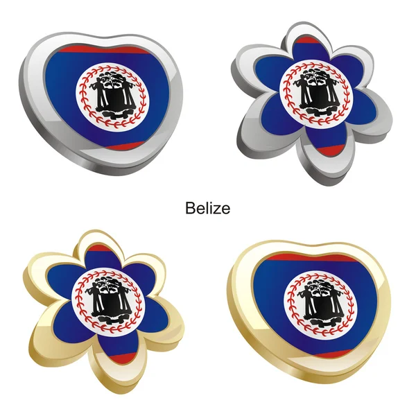 Kalp ve çiçek şekli olarak Belize bayrağı — Stok Vektör