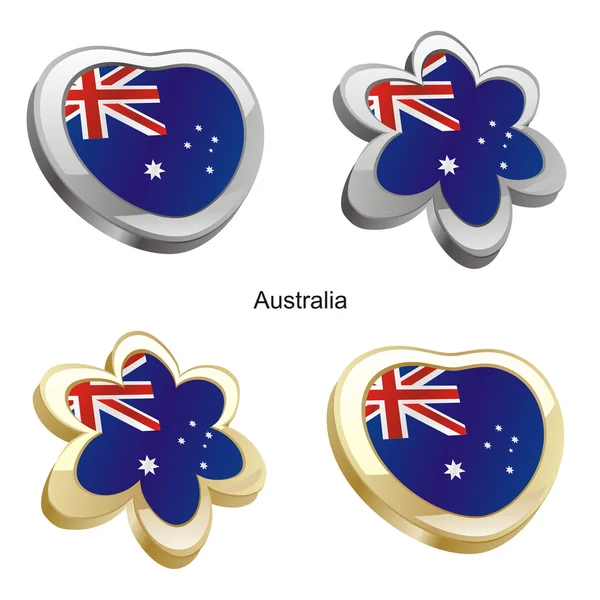 澳大利亚国旗在心脏和花的形状 — 图库矢量图片