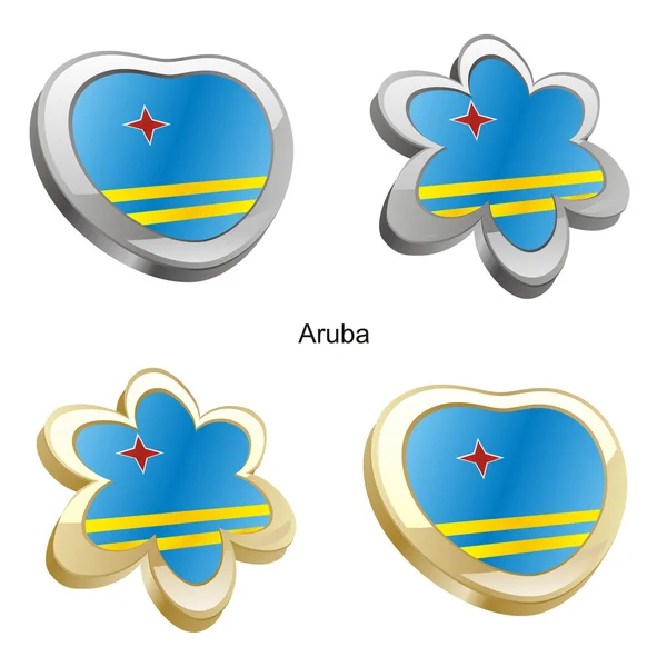 阿鲁巴旗在心脏和花的形状 — 图库矢量图片