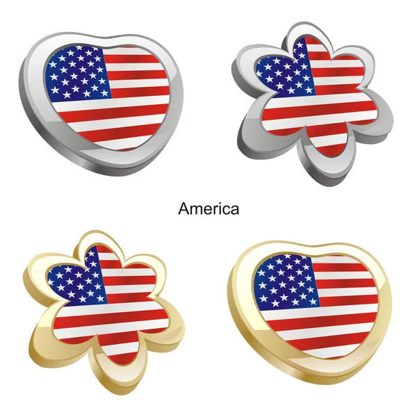 Amerika vlag in hart en bloem vorm — Stockvector