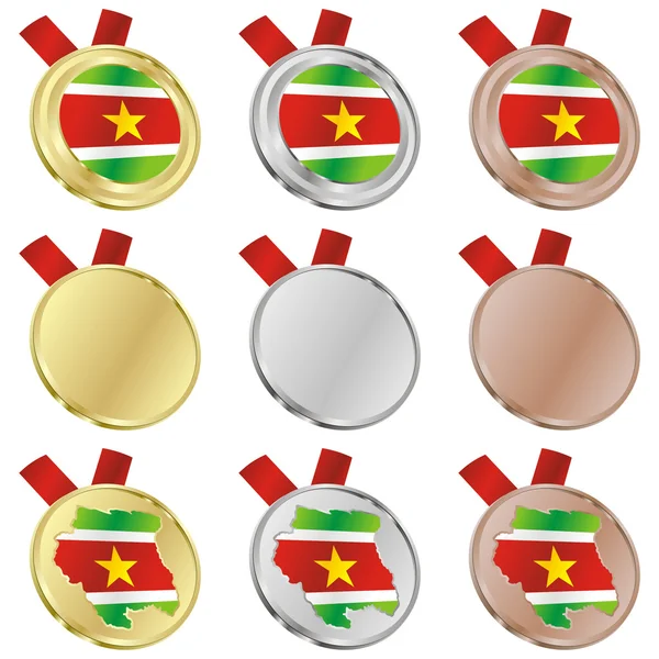 Suriname vector flag in medal shapes — Stock Vector