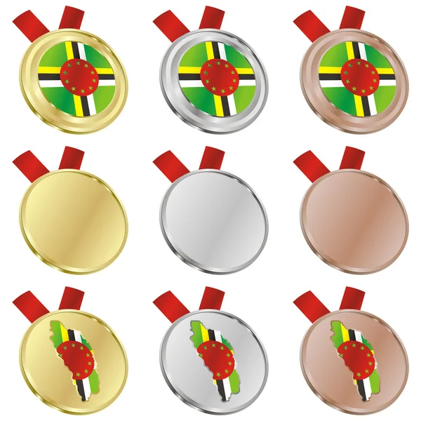 Ντομίνικα διάνυσμα σημαία στο μετάλλιο σχήματα — Διανυσματικό Αρχείο