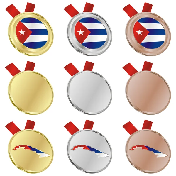 Cuba vector flag in medal shapes — Stock Vector