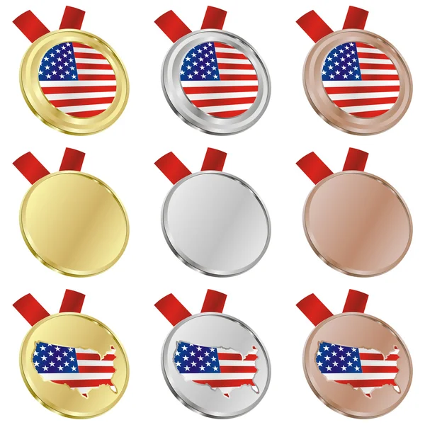 America vector flag in medal shapes — Stock Vector