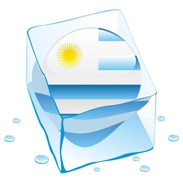 Uruguay button flag frozen in ice cube — Stock Vector