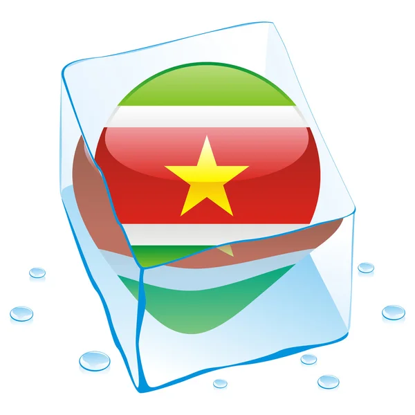 Suriname button flag frozen in ice cube — Stock Vector