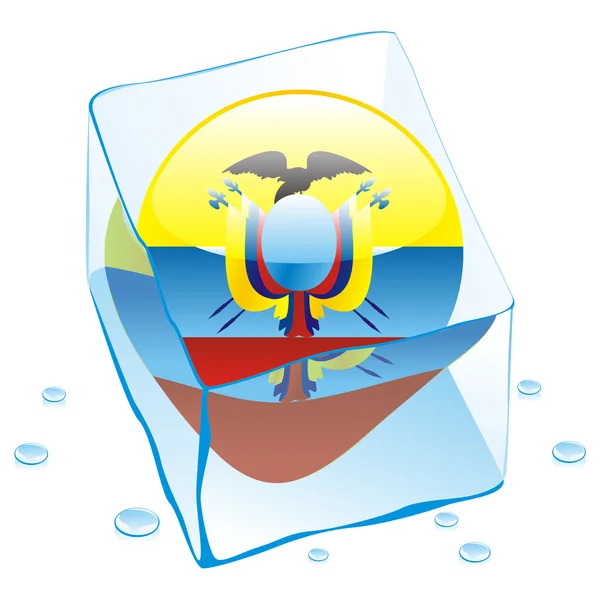 Bandera botón Ecuador congelada en cubo de hielo — Vector de stock