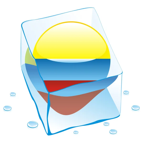 Bandera de Colombia congelada en cubo de hielo — Vector de stock